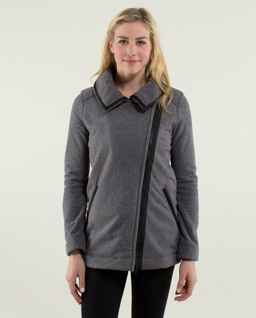 Lululemon Fleece Moto Jacket Gray Asymmetrical Zip Hooded Women’s Size 6